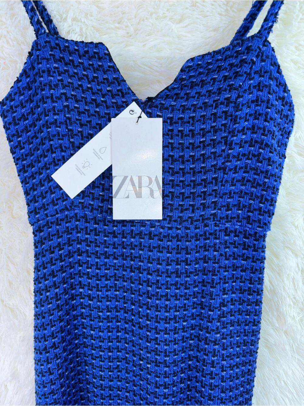 Zara Blue Textured Knit Spaghetti Strap Mini Dress - Picture 6 of 16